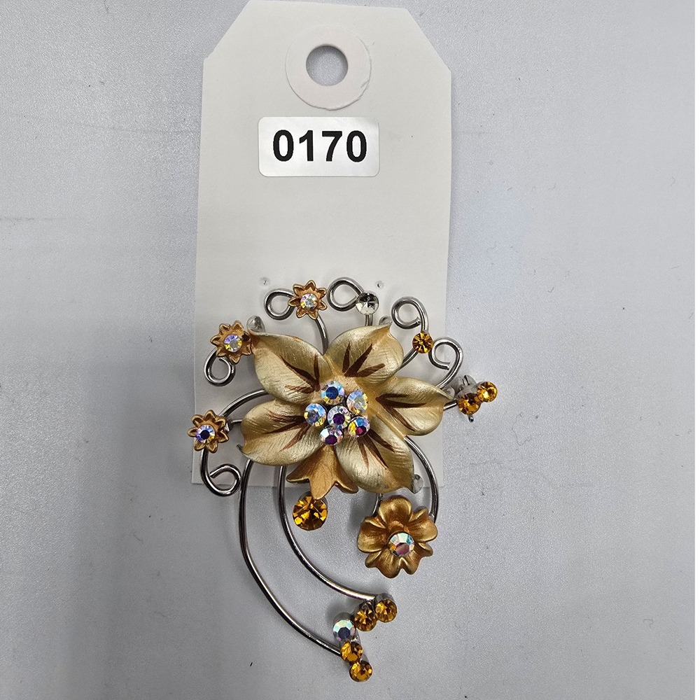 Rhinestone‎ Flower Brooch Pin Silver Tone Gold Tone sones#170